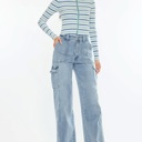  Kadence High Rise Wide Leg Skater Jeans | Women's Cotton Comfy Trendy Jeans | Medium Wash | Cargo Style | Summer Pants