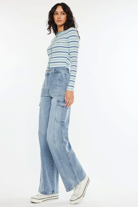 Kadence High Rise Wide Leg Skater Jeans | Women's Cotton Comfy Trendy Jeans | Medium Wash | Cargo Style | Summer Pants
