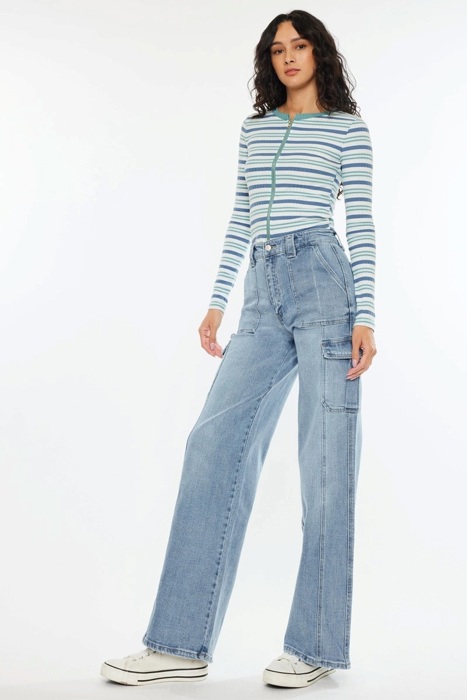 Kadence High Rise Wide Leg Skater Jeans | Women's Cotton Comfy Trendy Jeans | Medium Wash | Cargo Style | Summer Pants
