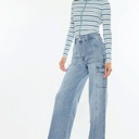  Kadence High Rise Wide Leg Skater Jeans | Women's Cotton Comfy Trendy Jeans | Medium Wash | Cargo Style | Summer Pants