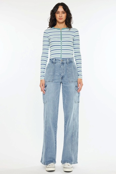 Kadence High Rise Wide Leg Skater Jeans | Women's Cotton Comfy Trendy Jeans | Medium Wash | Cargo Style | Summer Pants
