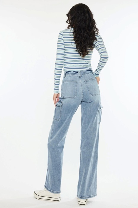 Kadence High Rise Wide Leg Skater Jeans | Women's Cotton Comfy Trendy Jeans | Medium Wash | Cargo Style | Summer Pants
