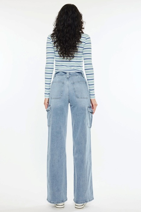 Kadence High Rise Wide Leg Skater Jeans | Women's Cotton Comfy Trendy Jeans | Medium Wash | Cargo Style | Summer Pants