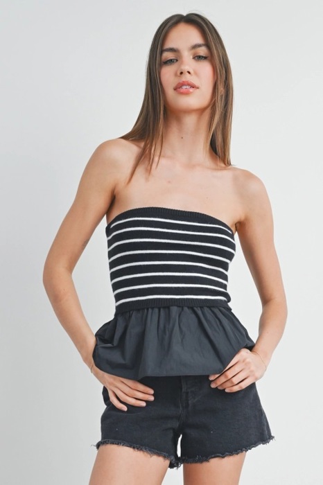 Kenna Flowy Peplum Tube Top | Summer New Arrival | Black and White Striped Tube Top Flowy Shirt | Summer Top