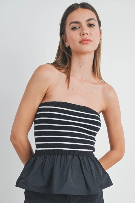 Kenna Flowy Peplum Tube Top | Summer New Arrival | Black and White Striped Tube Top Flowy Shirt | Summer Top