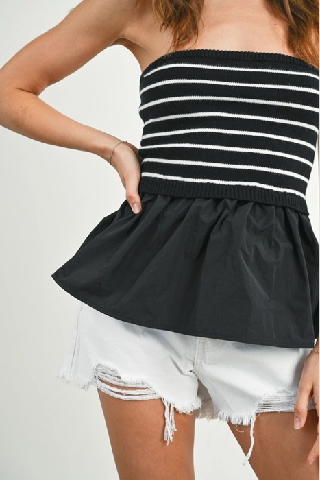 Kenna Flowy Peplum Tube Top | Summer New Arrival | Black and White Striped Tube Top Flowy Shirt | Summer Top