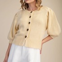  Kirsten Short Puff Sleeve Button Down Sweater | Butter Yellow Top | Cardigan | New Summer Arrival