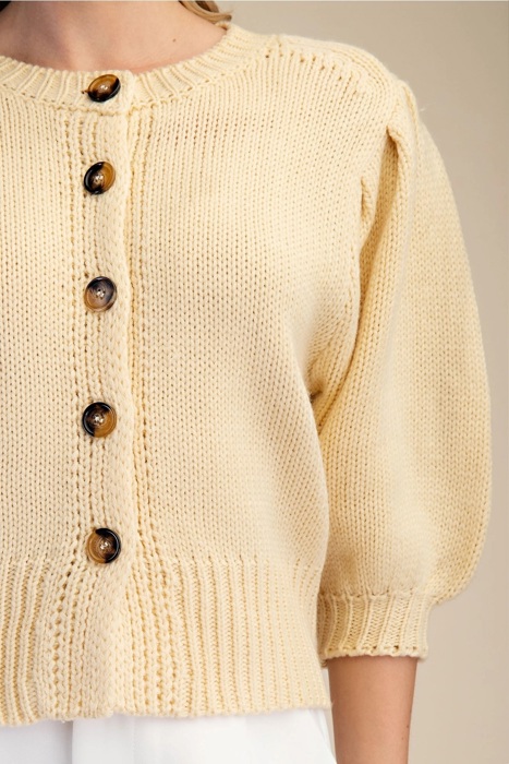Kirsten Short Puff Sleeve Button Down Sweater | Butter Yellow Top | Cardigan | New Summer Arrival
