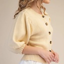  Kirsten Short Puff Sleeve Button Down Sweater | Butter Yellow Top | Cardigan | New Summer Arrival