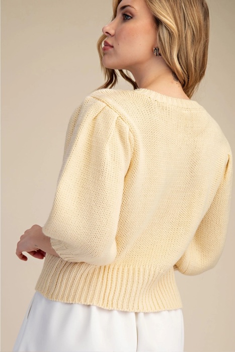 Kirsten Short Puff Sleeve Button Down Sweater | Butter Yellow Top | Cardigan | New Summer Arrival