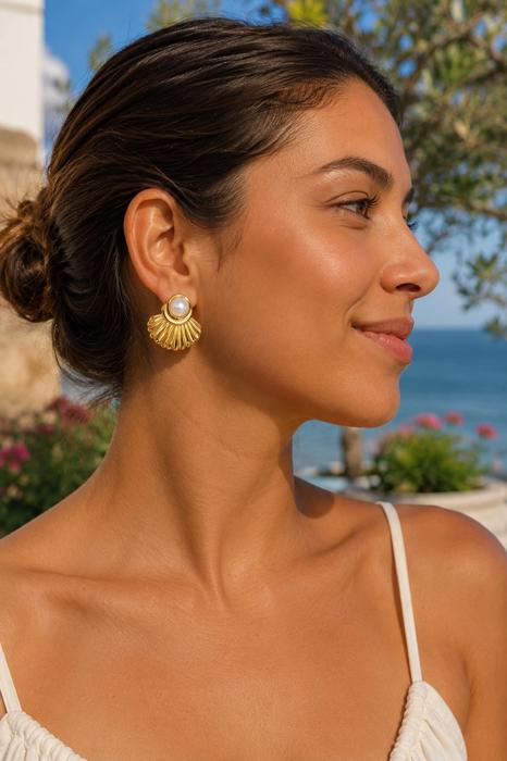 Lennox 18K Gold Shell & Pearl Drop Earrings | Summer New Arrival | Summer Accessories | Lead & Nickel Free | Hypoallergenic | Water Resistant