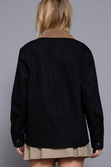 Liana Corduroy Barn Jacket - BLACK | Women's Casual Fall and Winter Style | Trendy | Collared | Neutral
