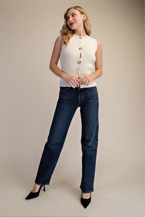 Livia Gold Button Sweater Vest Top | Women's Shirt | Neutral Style | New Summer Arrival