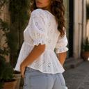  Maddie Eyelet Embroidered Top | Summer New Arrival | Women's Elegant White Top | Trendy Cotton Blouse | Country Concert Shirt