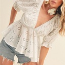  Maddie Eyelet Embroidered Top | Summer New Arrival | Women's Elegant White Top | Trendy Cotton Blouse | Country Concert Shirt