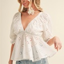 Maddie Eyelet Embroidered Top | Summer New Arrival | Women's Elegant White Top | Trendy Cotton Blouse | Country Concert Shirt