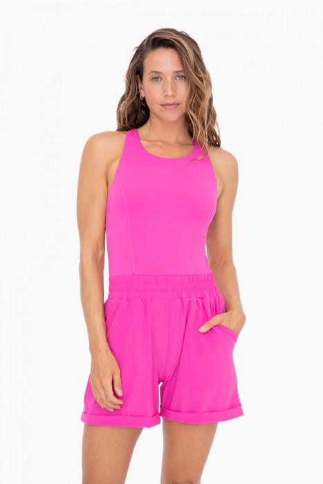 Madison Running Shortsie | Summer New Arrival | Pink Athleisurewear | Athletic Leisurewear | Pink Casual Romper with Pockets