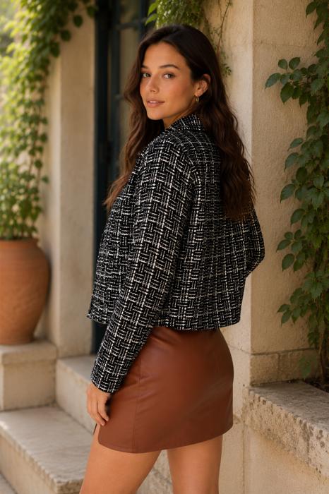 Marianne Tweed Button-Up Jacket | Black and White Patterned Jacket with Pocket | Fall Trends | Trendy | Layering for Fall