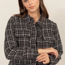  Marianne Tweed Button-Up Jacket | Black and White Patterned Jacket with Pocket | Fall Trends | Trendy | Layering for Fall