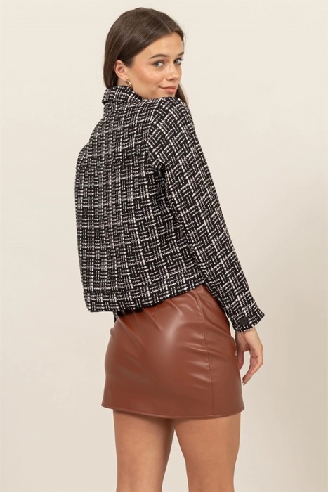 Marianne Tweed Button-Up Jacket | Black and White Patterned Jacket with Pocket | Fall Trends | Trendy | Layering for Fall
