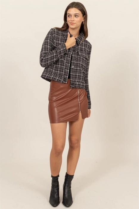 Marianne Tweed Button-Up Jacket | Black and White Patterned Jacket with Pocket | Fall Trends | Trendy | Layering for Fall