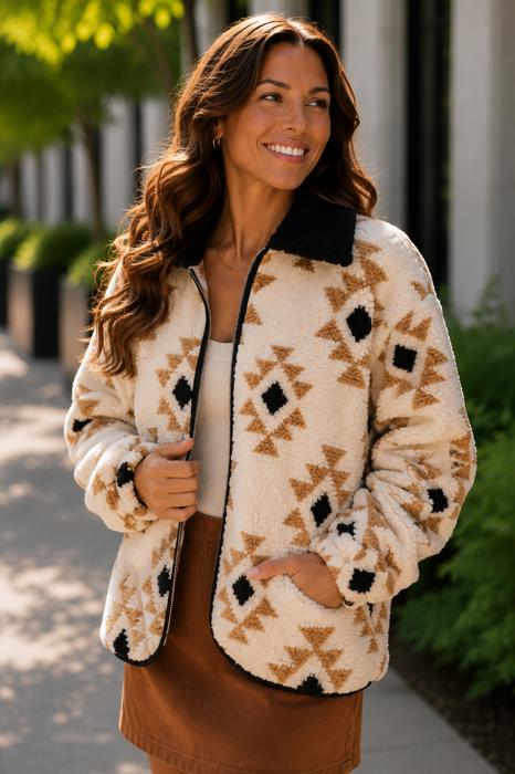 Maven Sherpa Zip Up Jacket | Women's Fall or Winter Top | Collared | Trendy Style | Cold Weather Comfy Fashion