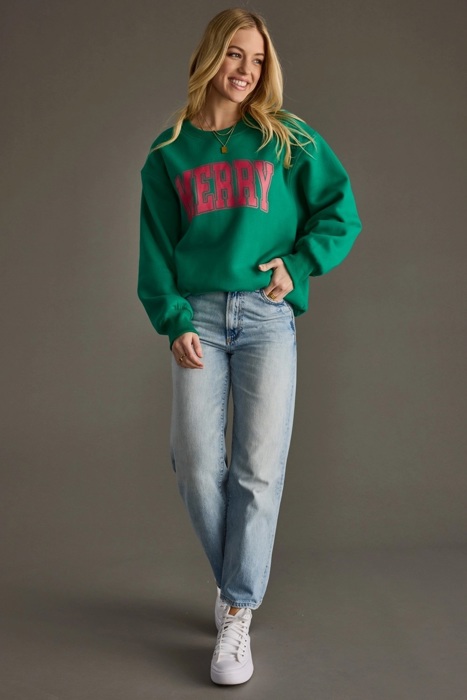 Merry Graphic Sweatshirt | Red or Green Women's Pullover Tops | Christmas Holiday Festive Winter Fashion | Crewneck | Long Sleeve