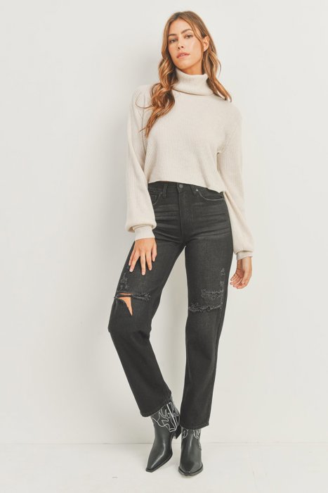 Morgan Baggy Skater Jean | Black Distressed Denim | Wide Leg | Trendy | Fall Fashion | High Waist