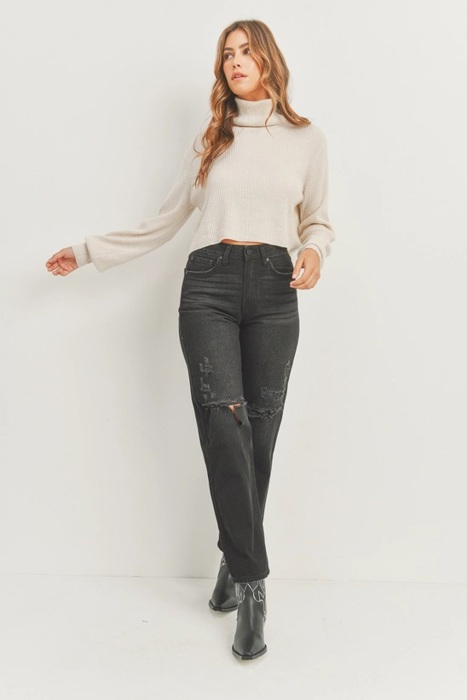 Morgan Baggy Skater Jean | Black Distressed Denim | Wide Leg | Trendy | Fall Fashion | High Waist