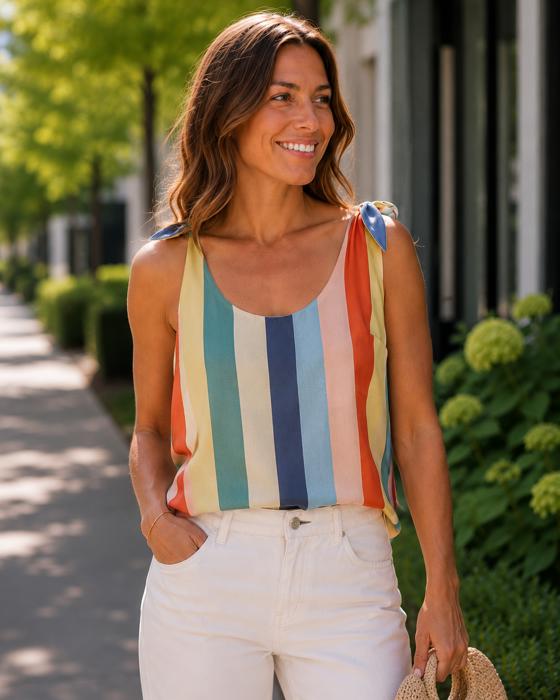 Palmer Striped Pattern Tank | Summer New Arrival | Women's Top | Colorful Vibrant Trendy Shirt