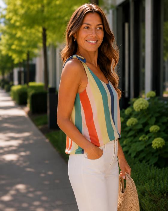 Palmer Striped Pattern Tank | Summer New Arrival | Women's Top | Colorful Vibrant Trendy Shirt