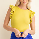  Phoebe Flutter Sleeve Bodysuit | Spring New Arrival | Women's Lime Ruffled Snap Closure Bodysuit |