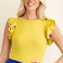  Phoebe Flutter Sleeve Bodysuit | Spring New Arrival | Women's Lime Ruffled Snap Closure Bodysuit |