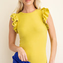  Phoebe Flutter Sleeve Bodysuit | Spring New Arrival | Women's Lime Ruffled Snap Closure Bodysuit |