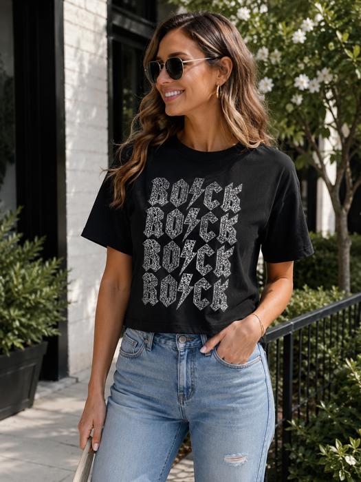 ROCK Graphic Tee | Black Cotton Women's T-Shirt | Concert Apparel