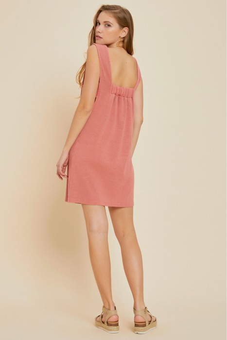 Rebekah Mineral-Washed Mini Dress | Summer New Arrival | Coral Red Vacation Cut-Out Dress | Sleeveless | Ribbed | Cover-Up