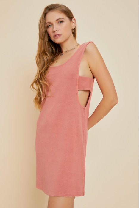 Rebekah Mineral-Washed Mini Dress | Summer New Arrival | Coral Red Vacation Cut-Out Dress | Sleeveless | Ribbed | Cover-Up
