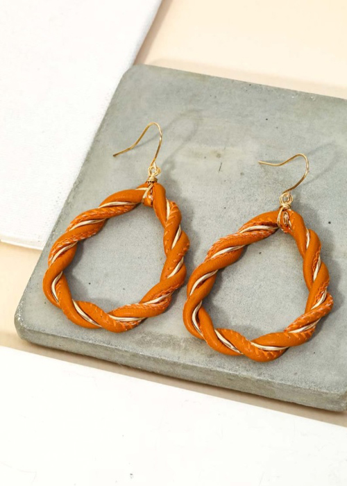 Rhea Cut-Out Teardrop Twist Earrings | Women's Drop Earrings | Fashion Jewelry | Brown Neutral Fall Trendy Jewelry