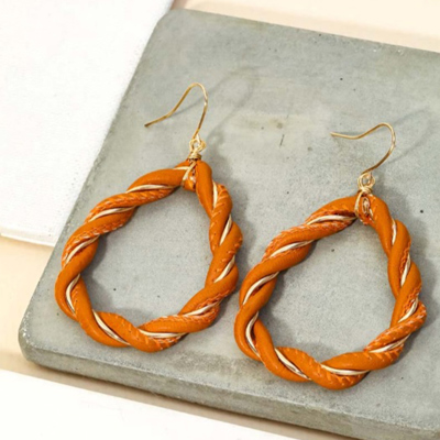 Rhea Cut-Out Teardrop Twist Earrings | Women's Drop Earrings | Fashion Jewelry | Brown Neutral Fall Trendy Jewelry