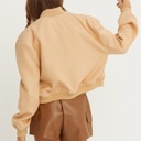  Sailor Cropped Utility Bomber Jacket | Neutral Beige Tan Button-Up Jacket | Front Pockets | Women's Jackets | Trendy Streetwear | Fall Jacket