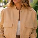  Sailor Cropped Utility Bomber Jacket | Neutral Beige Tan Button-Up Jacket | Front Pockets | Women's Jackets | Trendy Streetwear | Fall Jacket