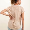  Scarlett Sheer Striped Mesh Tee | Summer New Arrival | Women's Athleisure Top | Light Camel Beige Neutral Activewear | Short Sleeve