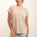  Scarlett Sheer Striped Mesh Tee | Summer New Arrival | Women's Athleisure Top | Light Camel Beige Neutral Activewear | Short Sleeve