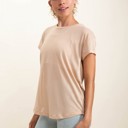  Scarlett Sheer Striped Mesh Tee | Summer New Arrival | Women's Athleisure Top | Light Camel Beige Neutral Activewear | Short Sleeve