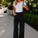 Skylar Silver Stud High-Rise Wide Leg Cargo Jeans | Women's Black Studded Denim Bottoms | Trendy Fall and Winter Fashion