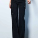  Skylar Silver Stud High-Rise Wide Leg Cargo Jeans | Women's Black Studded Denim Bottoms | Trendy Fall and Winter Fashion