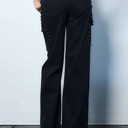  Skylar Silver Stud High-Rise Wide Leg Cargo Jeans | Women's Black Studded Denim Bottoms | Trendy Fall and Winter Fashion