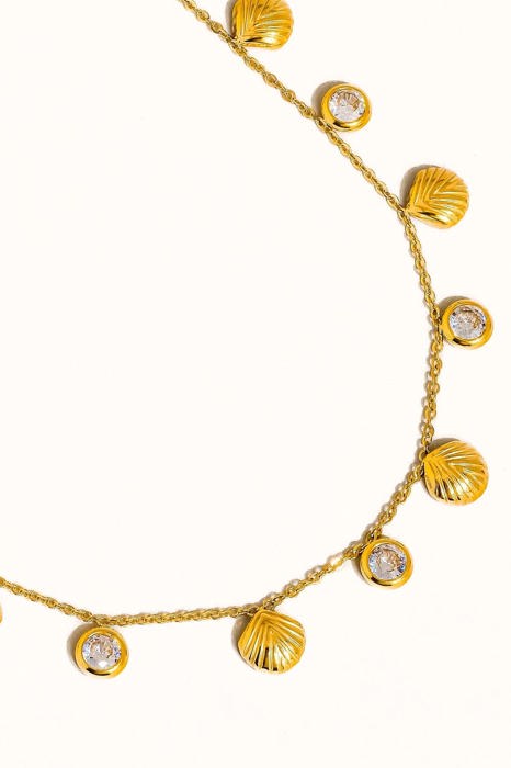 Sylvia 18K Gold Non-Tarnish Shell Charm Necklace | Summer New Arrival | Gold-Plated | Lead & Nickel Free | Hypoallergenic | Water Resistant