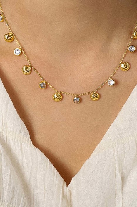 Sylvia 18K Gold Non-Tarnish Shell Charm Necklace | Summer New Arrival | Gold-Plated | Lead & Nickel Free | Hypoallergenic | Water Resistant