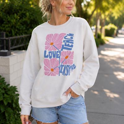 Teach Love Inspire Oversized Graphic Sweatshirt | Vintage White Long Sleeves Teacher Sweater | Soft Crewneck | Lightweight Layering | Graphic Sweatshirts for Fall